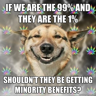if we are the 99% and they are the 1% shouldn't they be getting minority benefits?  Stoner Dog