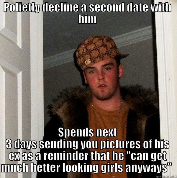 POLIETLY DECLINE A SECOND DATE WITH HIM SPENDS NEXT 3 DAYS SENDING YOU PICTURES OF HIS EX AS A REMINDER THAT HE 