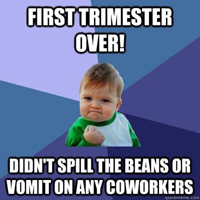 FIRST TRIMESTER OVER! DIDN'T SPILL THE BEANS OR VOMIT ON ANY COWORKERS - FIRST TRIMESTER OVER! DIDN'T SPILL THE BEANS OR VOMIT ON ANY COWORKERS  Success Kid