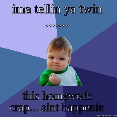 IMA TELLIN YA TWIN ....... THIS HOMEWORK CRAP... AINT HAPPENIN Success Kid