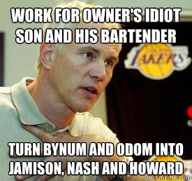 Work for owner's idiot son and his bartender Turn Bynum and Odom into Jamison, nash and howard  