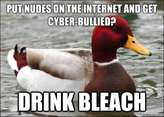 Put nudes on the internet and get cyber-bullied? Drink BLeach - Put nudes on the internet and get cyber-bullied? Drink BLeach  Malicious Advice Mallard
