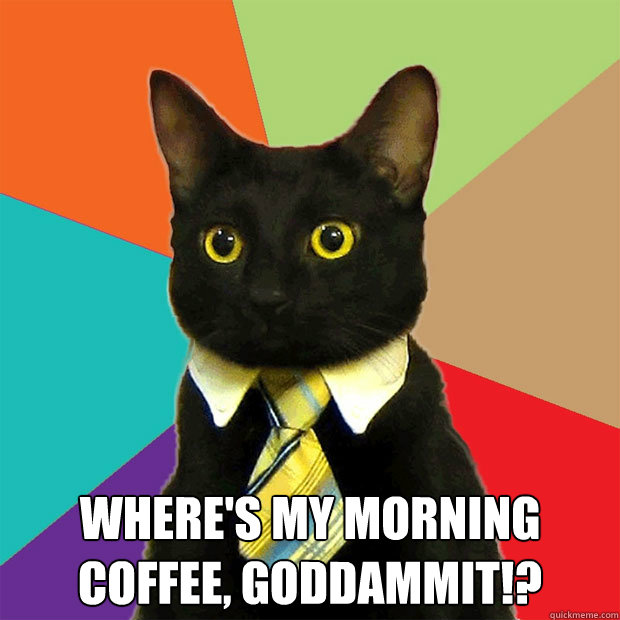  Where's my morning coffee, goddammit!?  Business Cat