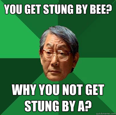 You get stung by bee? Why you not get stung by A?  High Expectations Asian Father