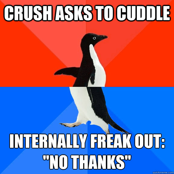 Crush asks to cuddle internally freak out:
