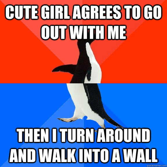 Cute girl agrees to go out with me Then I turn around and walk into a wall  Socially Awesome Awkward Penguin