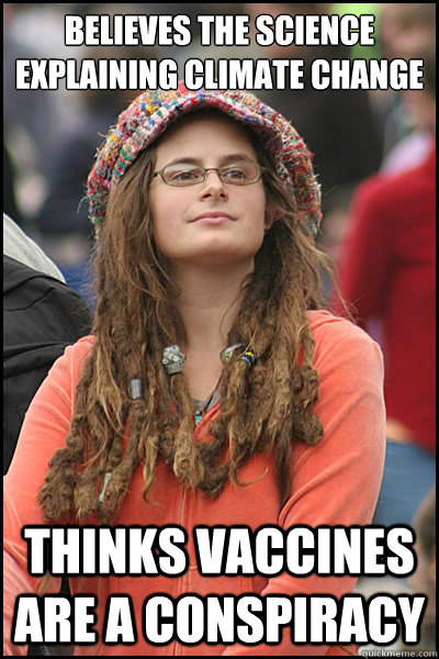Believes the science explaining climate change

 Thinks vaccines are a conspiracy  College Liberal