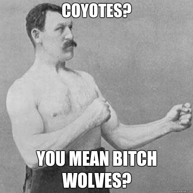 Coyotes? YOU MEAN BITCH wolves?  overly manly man