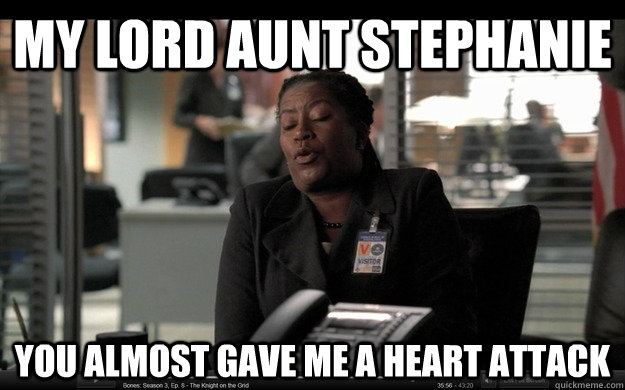 MY LORD AUNT STEPHANIe You almost gave me a heart attack  Aunt Stephanie