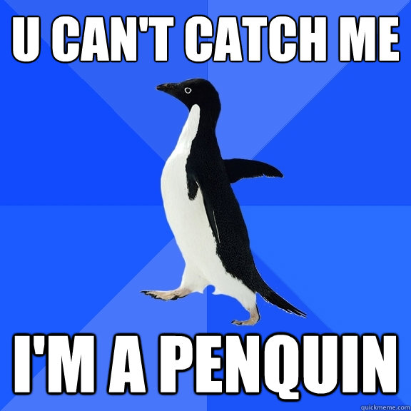 u can't catch me I'm a penquin  Socially Awkward Penguin