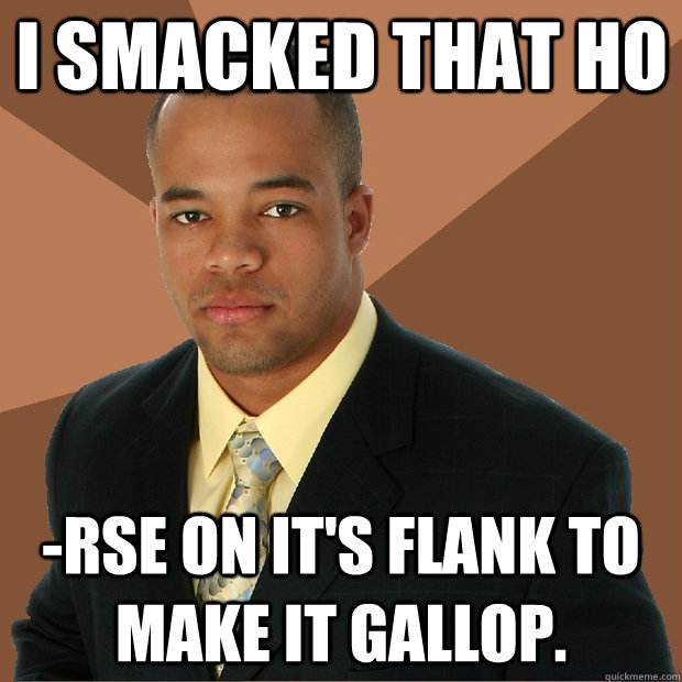 I Smacked that ho -rse on it's flank to make it gallop.  Successful Black Man