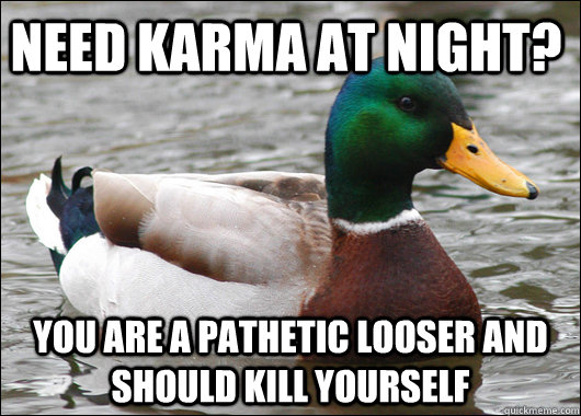 Need Karma at night? you are a pathetic looser and should kill yourself  Actual Advice Mallard