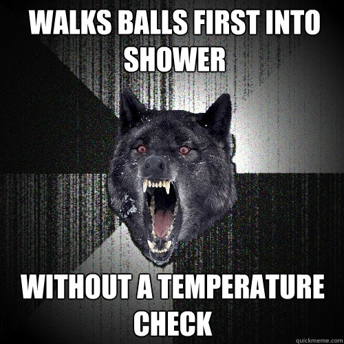 walks balls first into shower without A temperature check  Insanity Wolf