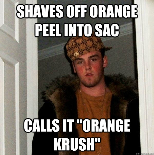 Shaves off orange peel into sac calls it 