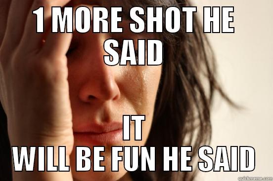 1 MORE SHOT HE SAID IT WILL BE FUN HE SAID First World Problems