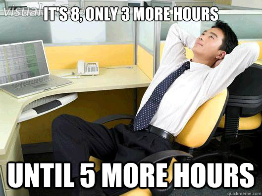 It's 8, only 3 more hours until 5 more hours  Office Thoughts