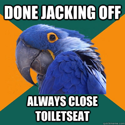 done jacking off always close toiletseat  Paranoid Parrot