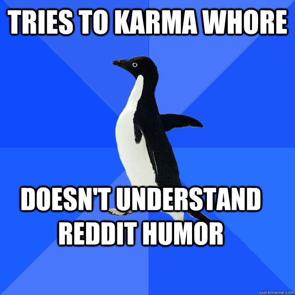 tries to karma whore doesn't understand reddit humor  Socially Awkward Penguin
