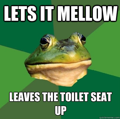 Lets it mellow Leaves the toilet seat up  Foul Bachelor Frog
