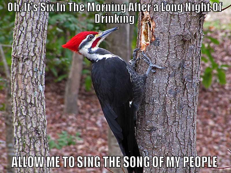 OH, IT'S SIX IN THE MORNING AFTER A LONG NIGHT OF DRINKING ALLOW ME TO SING THE SONG OF MY PEOPLE Misc