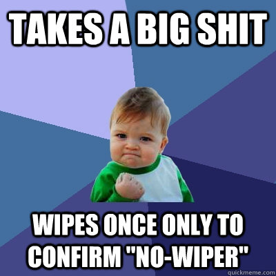 Takes a big shit Wipes once only to confirm 