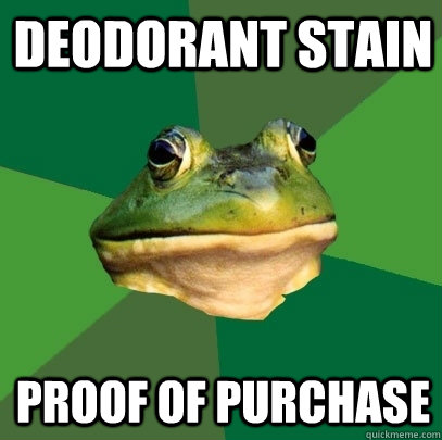 Deodorant Stain  Proof of Purchase  Foul Bachelor Frog