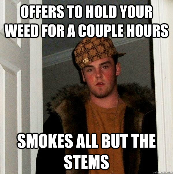 Offers to hold your weed for a couple hours Smokes all but the stems - Offers to hold your weed for a couple hours Smokes all but the stems  Scumbag Steve