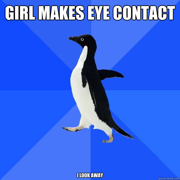Girl makes eye contact I look away  Socially Awkward Penguin