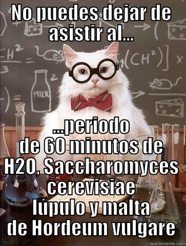 NO PUEDES DEJAR DE ASISTIR AL... ...PERIODO DE 60 MINUTOS DE H2O, SACCHAROMYCES CEREVISIAE LÚPULO Y MALTA DE HORDEUM VULGARE Chemistry Cat