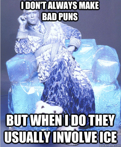 I don't always make bad puns but when I do they usually involve ice - I don't always make bad puns but when I do they usually involve ice  Most Interesting Man in the World Mr. Freeze