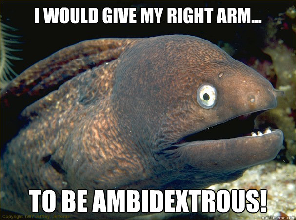 I would give my right arm... To be ambidextrous!   Bad Joke Eel