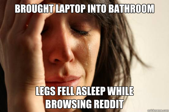 brought laptop into bathroom legs fell asleep while
browsing reddit  First World Problems