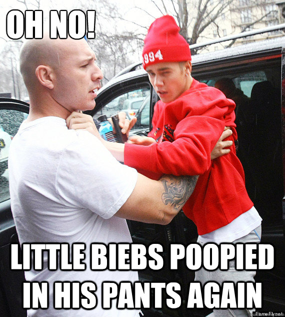 Oh No! Little Biebs poopied in his pants again  