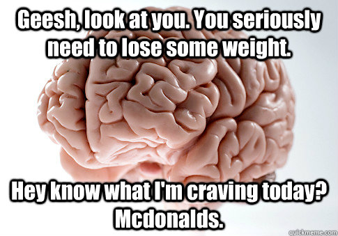 Geesh, look at you. You seriously need to lose some weight.  Hey know what I'm craving today? Mcdonalds.    Scumbag Brain