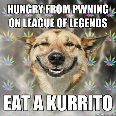 Hungry from pwning on League of legends Eat a Kurrito  Stoner Dog