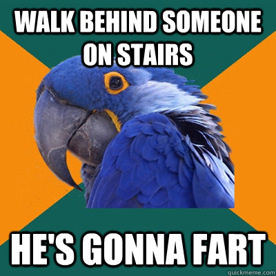 walk behind someone on stairs he's gonna fart  Paranoid Parrot