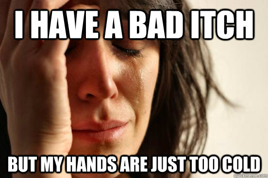 i have a bad itch but my hands are just too cold  First World Problems