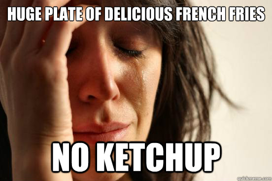 huge plate of delicious french fries no ketchup - huge plate of delicious french fries no ketchup  First World Problems