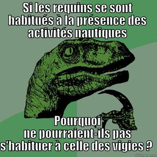 SI LES REQUINS SE SONT HABITUÉS À LA PRÉSENCE DES ACTIVITÉS NAUTIQUES POURQUOI NE POURRAIENT-ILS PAS S'HABITUER À CELLE DES VIGIES ?  Philosoraptor