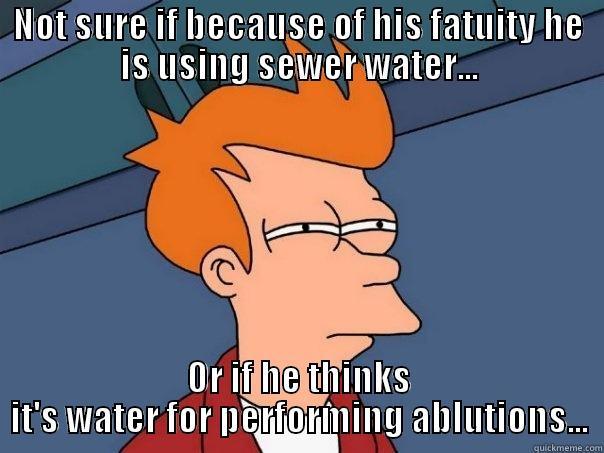 NOT SURE IF BECAUSE OF HIS FATUITY HE IS USING SEWER WATER... OR IF HE THINKS IT'S WATER FOR PERFORMING ABLUTIONS... Futurama Fry