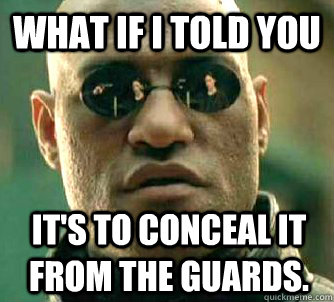 What if I told you It's to conceal it from the guards.  What if I told you