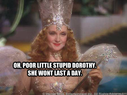 Oh, poor little stupid Dorothy. She wont last a day.  Glinda