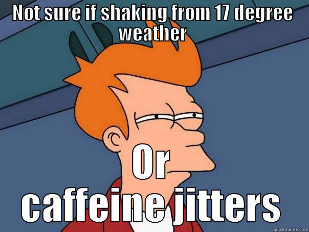 NOT SURE IF SHAKING FROM 17 DEGREE WEATHER OR CAFFEINE JITTERS Futurama Fry