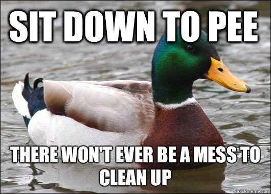 Sit down to pee There won't ever be a mess to clean up  Actual Advice Mallard