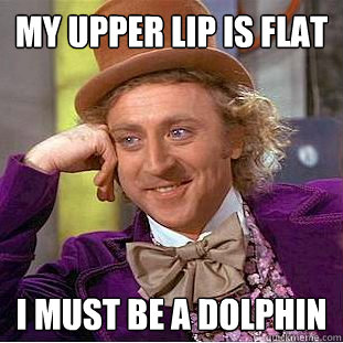 my upper lip is flat I must be a dolphin  Creepy Wonka
