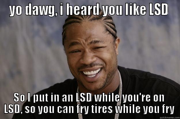 YO DAWG, I HEARD YOU LIKE LSD SO I PUT IN AN LSD WHILE YOU'RE ON LSD, SO YOU CAN FRY TIRES WHILE YOU FRY Xzibit meme