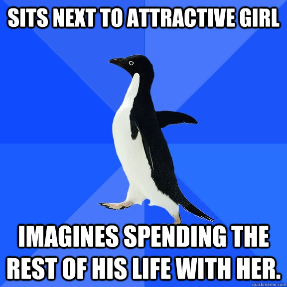 SITS NEXT TO ATTRACTIVE GIRL IMAGINES SPENDING THE REST OF HIS LIFE WITH HER.  Socially Awkward Penguin