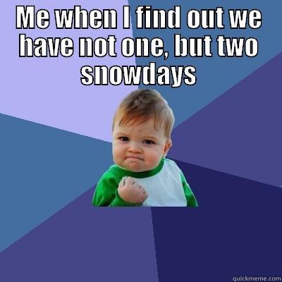 ME WHEN I FIND OUT WE HAVE NOT ONE, BUT TWO SNOWDAYS  Success Kid