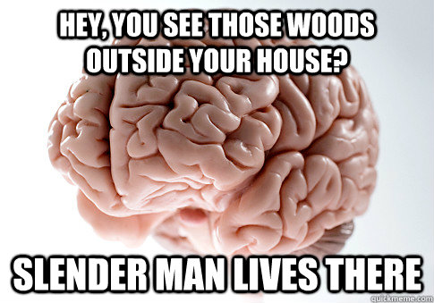 Hey, you see those woods outside your house? Slender man lives there  Scumbag Brain