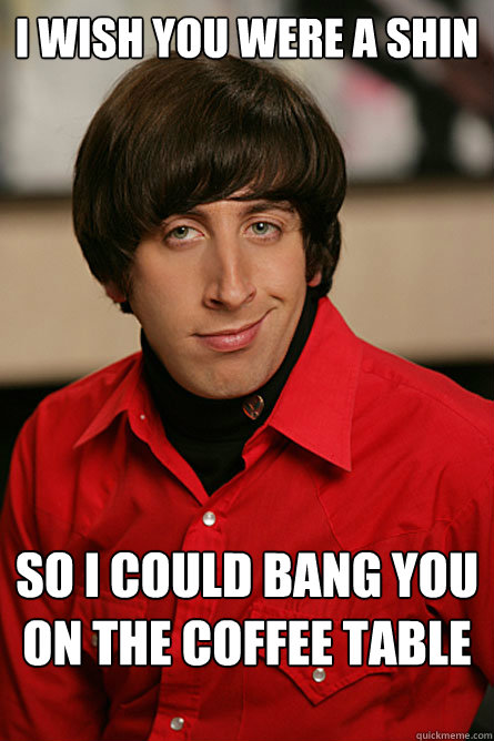 I wish you were a shin So i could bang you on the coffee table  Pickup Line Scientist
